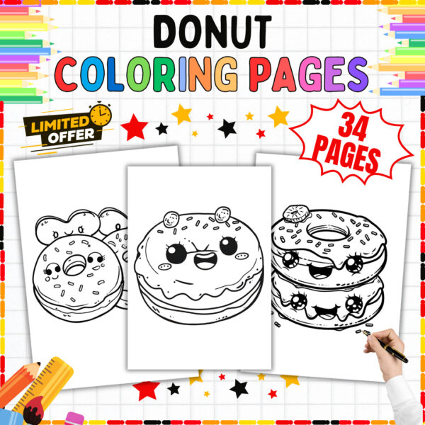Donut Coloring Pages Sweet Food Art Activity Sheets for Kids Printable Cover