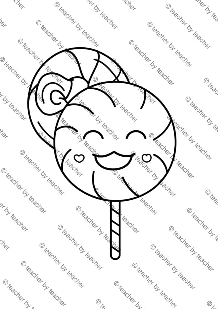 Candy coloring pages preview 1 showing swirling lollipop and rainbow candies