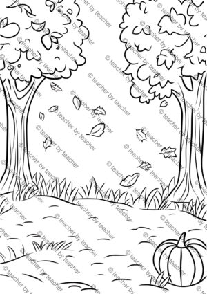 Fall coloring pages preview 1 showing large harvest pumpkin with curled vine