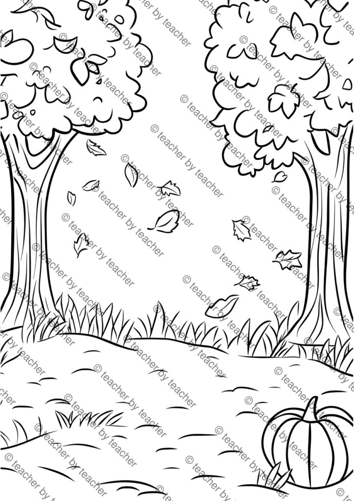 Fall coloring pages preview 1 showing large harvest pumpkin with curled vine