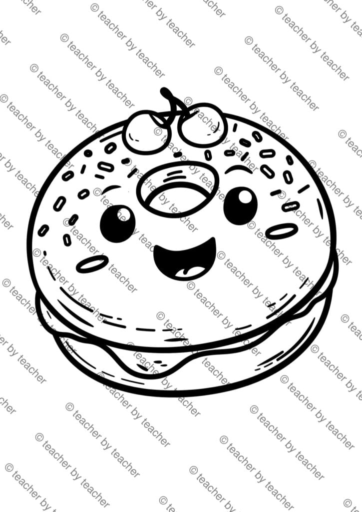 Donut Coloring Page Sample with Sprinkles and Cartoon Icing