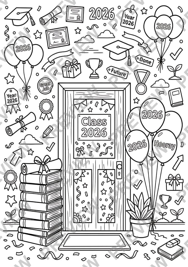 Class of 2026 Coloring Pages Activity Sheet Sample Preview Page 1 for Students