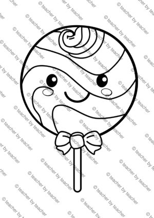 Candy coloring pages preview 2 showing classic gumball machine and colorful treats
