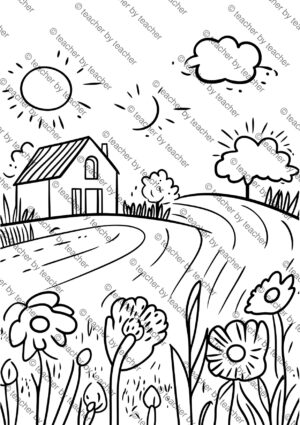 August coloring sheets sample page 2 showing classroom supplies and backpack essentials