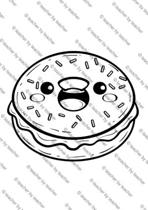Cartoon Frosted Donut with Smiley Face Coloring Page Preview
