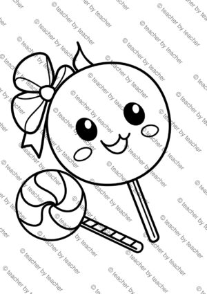 Candy coloring pages preview 3 showing assorted wrapped candies and peppermint sweets