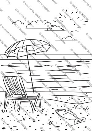 August coloring sheets sample page 3 showing sunny late summer outdoor activities