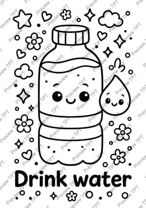 Drinking Water Reminder Coloring Pages Activity Sheet Sample Preview Page 3 for Students