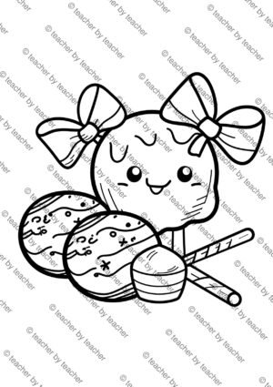 Candy coloring pages preview 4 showing cute chocolate bar and sweet confectionery