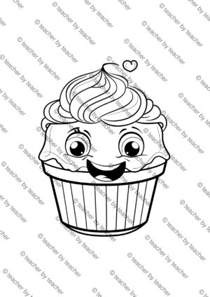 Desserts coloring pages sample 4 showing gourmet frosted cupcake with swirl icing