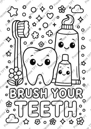 Dental Hygiene Coloring Pages Activity Sheet Sample Preview Page 4 for Students