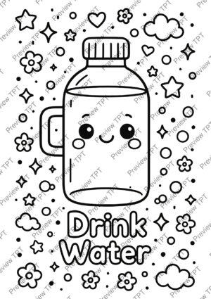 Drinking Water Reminder Coloring Pages Activity Sheet Sample Preview Page 4 for Students