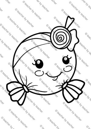 Candy coloring pages preview 5 showing giant candy jar packed with sweets