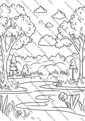 August coloring sheets sample page 5 showing reading corner and book lovers
