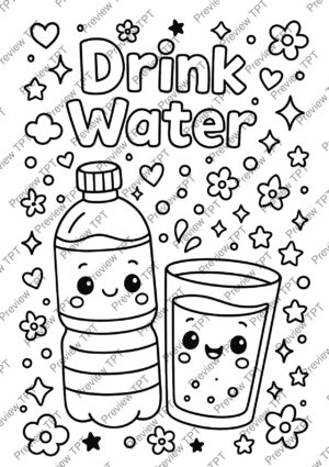Drinking Water Reminder Coloring Pages Activity Sheet Sample Preview Page 5 for Students